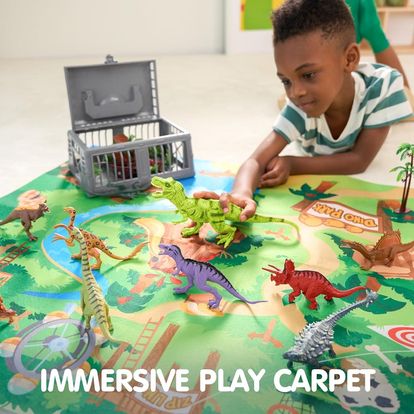 Joyfy 19 PCS Dinosaur Figures for Toddlers, Realistic Dinosaur Toys with Activity Play Mat & Storage Cage & Trees, Dino Playset Toys for Kids Ages 3-5, Christmas Birthday Gift For Boys