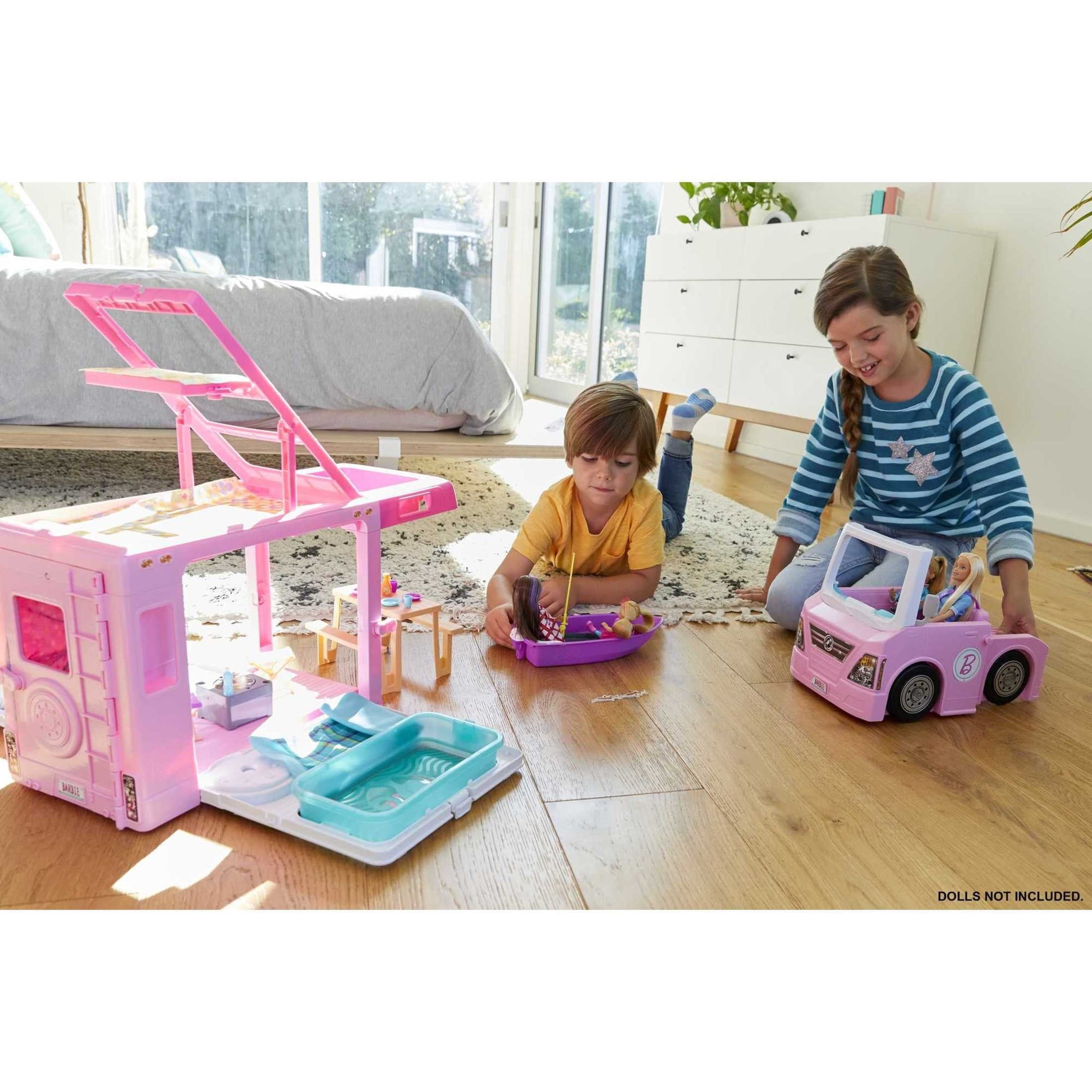 Barbie 3-in-1 DreamCamper Playset (Truck, Boat and House) with Pool and 50 Accessories