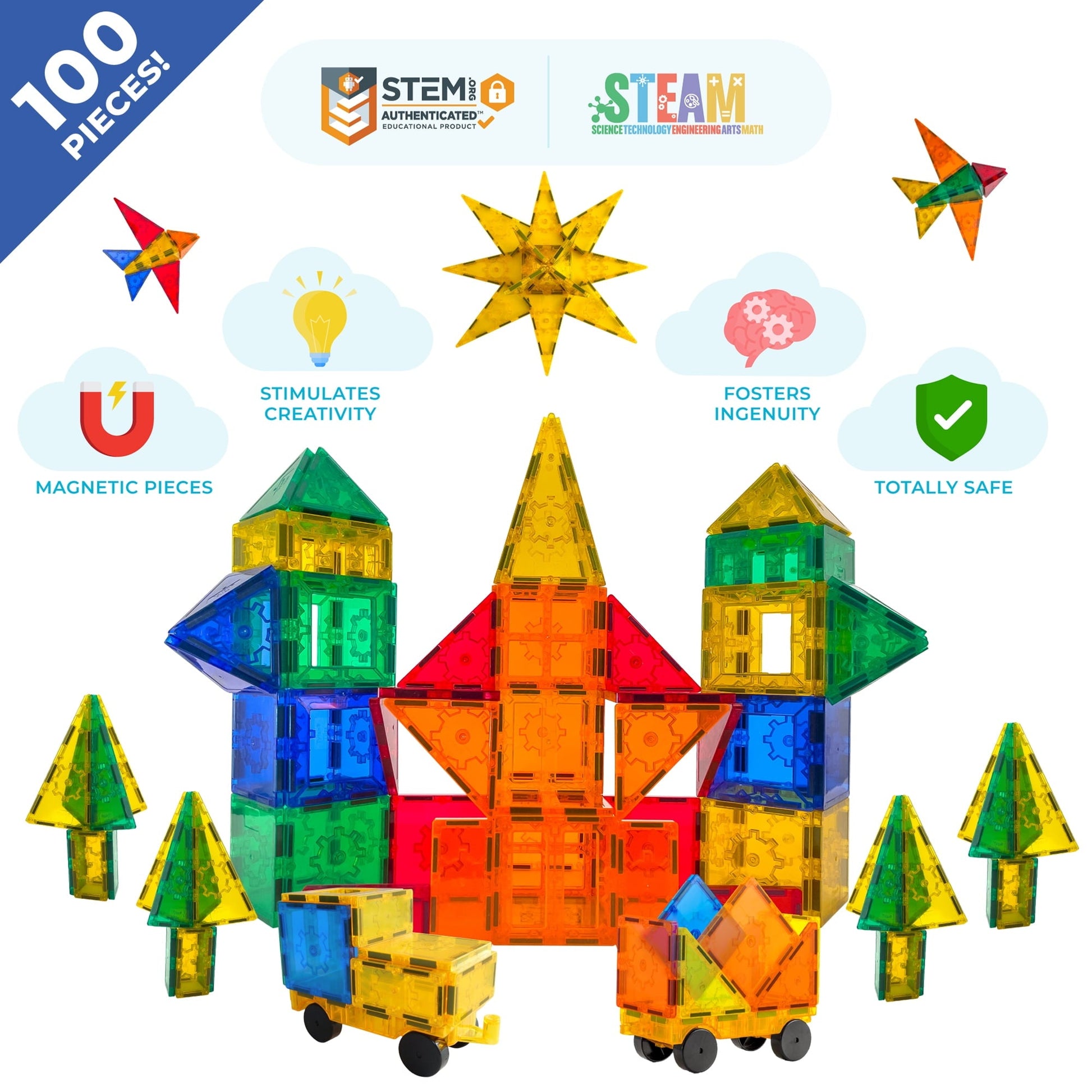 Tytan Magnetic Tile Building Set - 100-Piece STEAM Toy for Kids Ages 3+