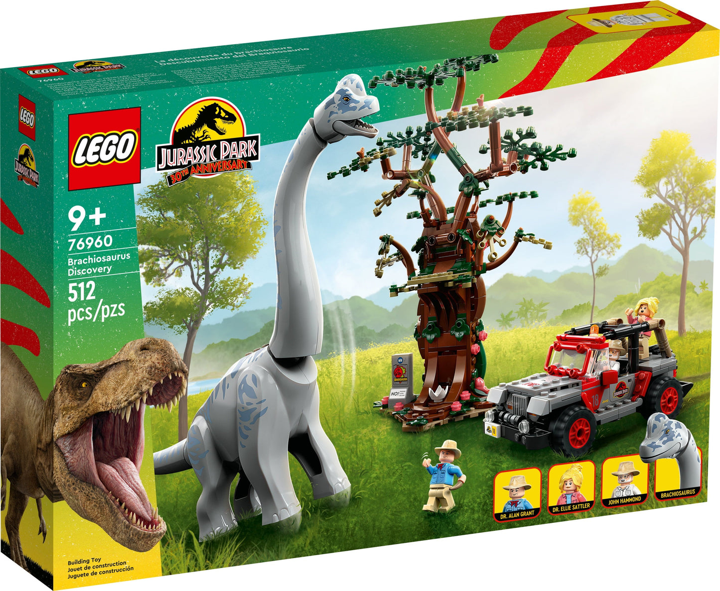 LEGO Jurassic World Brachiosaurus Discovery 76960 Jurassic Park 30th Anniversary Dinosaur Toy, Featuring a Large Dinosaur Figure and Brick Built Jeep Wrangler Car Toy, Fun Gift Idea for Kids Ages 9+