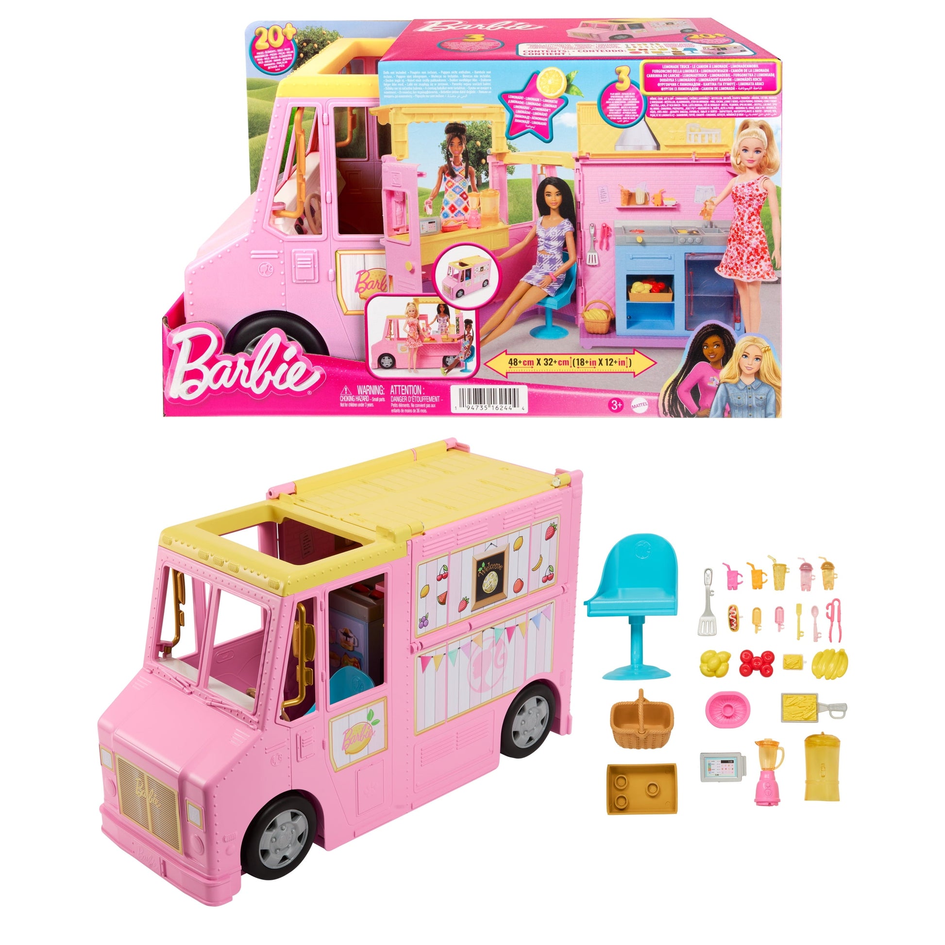 Barbie Sets, Lemonade Truck Playset with Prep & Dining Areas, 25 Pieces [Walmart Exclusive]
