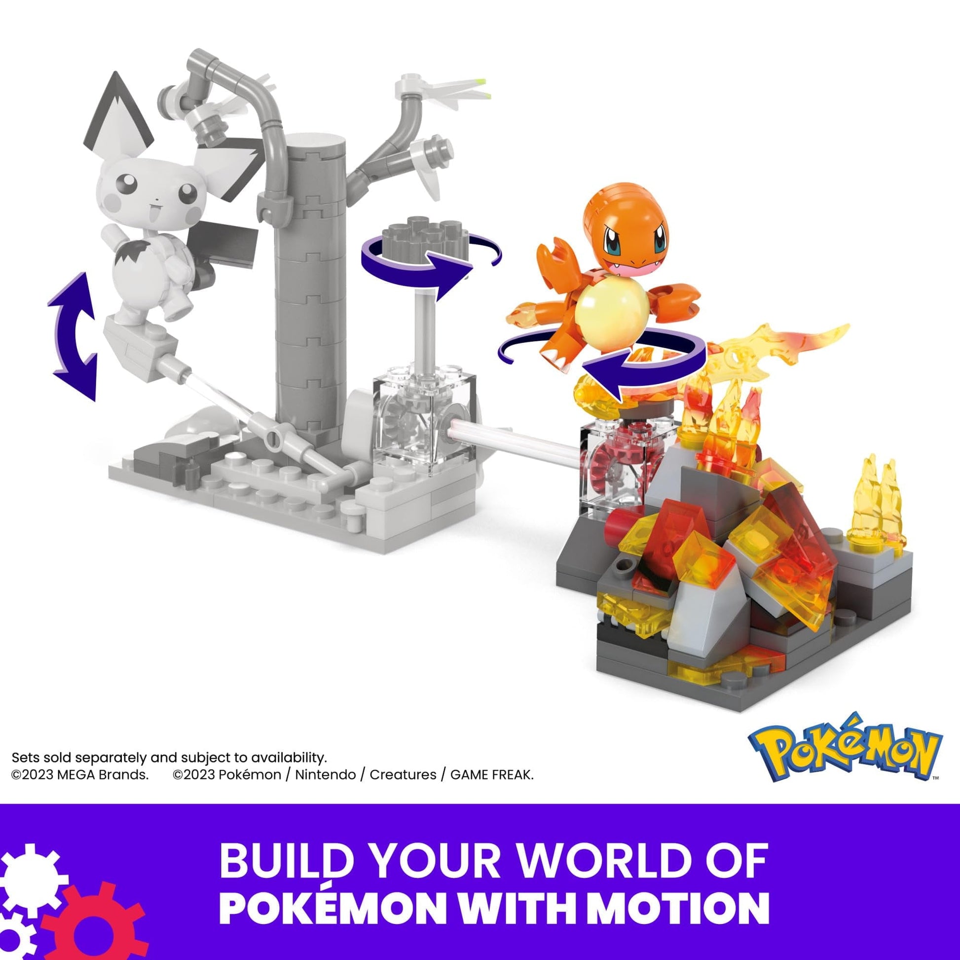 Mega Pokemon Action Figure Building Toys, Charmander's Fire-Type Spin with 81 Pieces, 1 Buildable Character and Turn Motion, for Kids