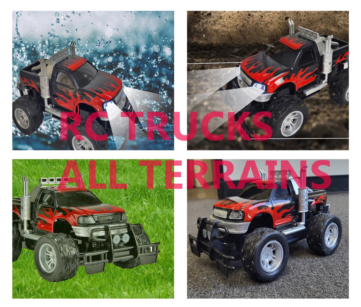 Remote Control Big Wheel Beast Monster Truck Pickup Toy Vehicle 1:16 Scale with Headlights RC Off Road Truck Toy Gift for Boys Kids