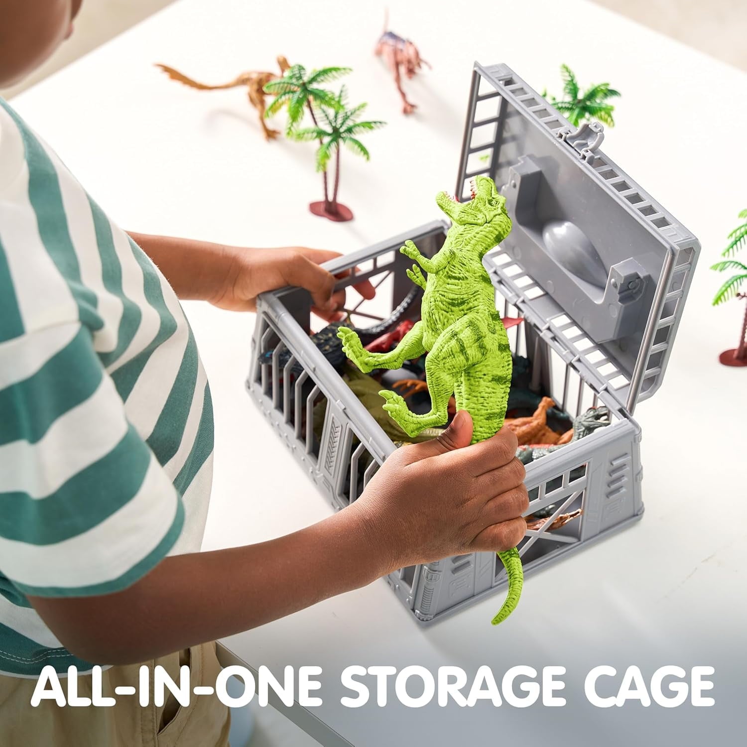 Joyfy 19 PCS Dinosaur Figures for Toddlers, Realistic Dinosaur Toys with Activity Play Mat & Storage Cage & Trees, Dino Playset Toys for Kids Ages 3-5, Christmas Birthday Gift For Boys