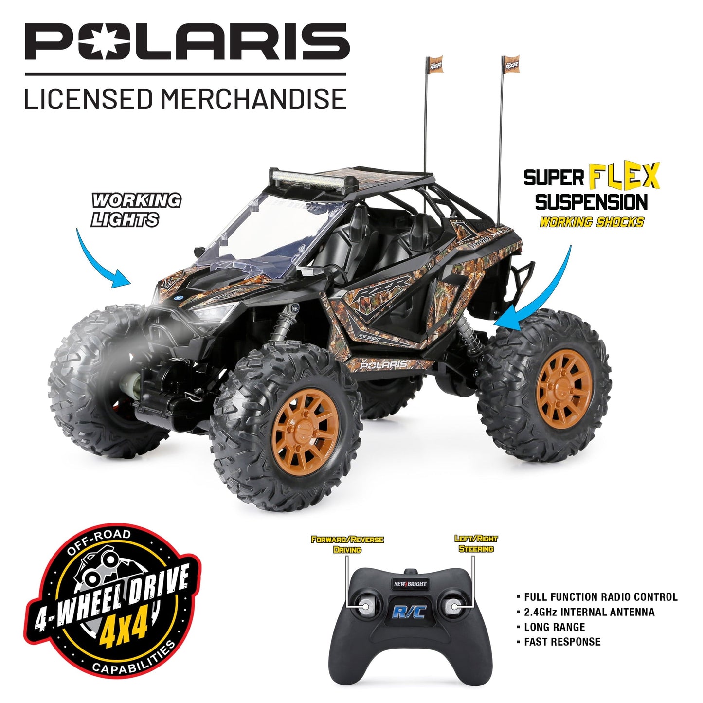 New Bright (1:5) Polaris RZR XP Pro 12.8V Battery Remote Control Camo ATV 2.4GHz, 60875U Child