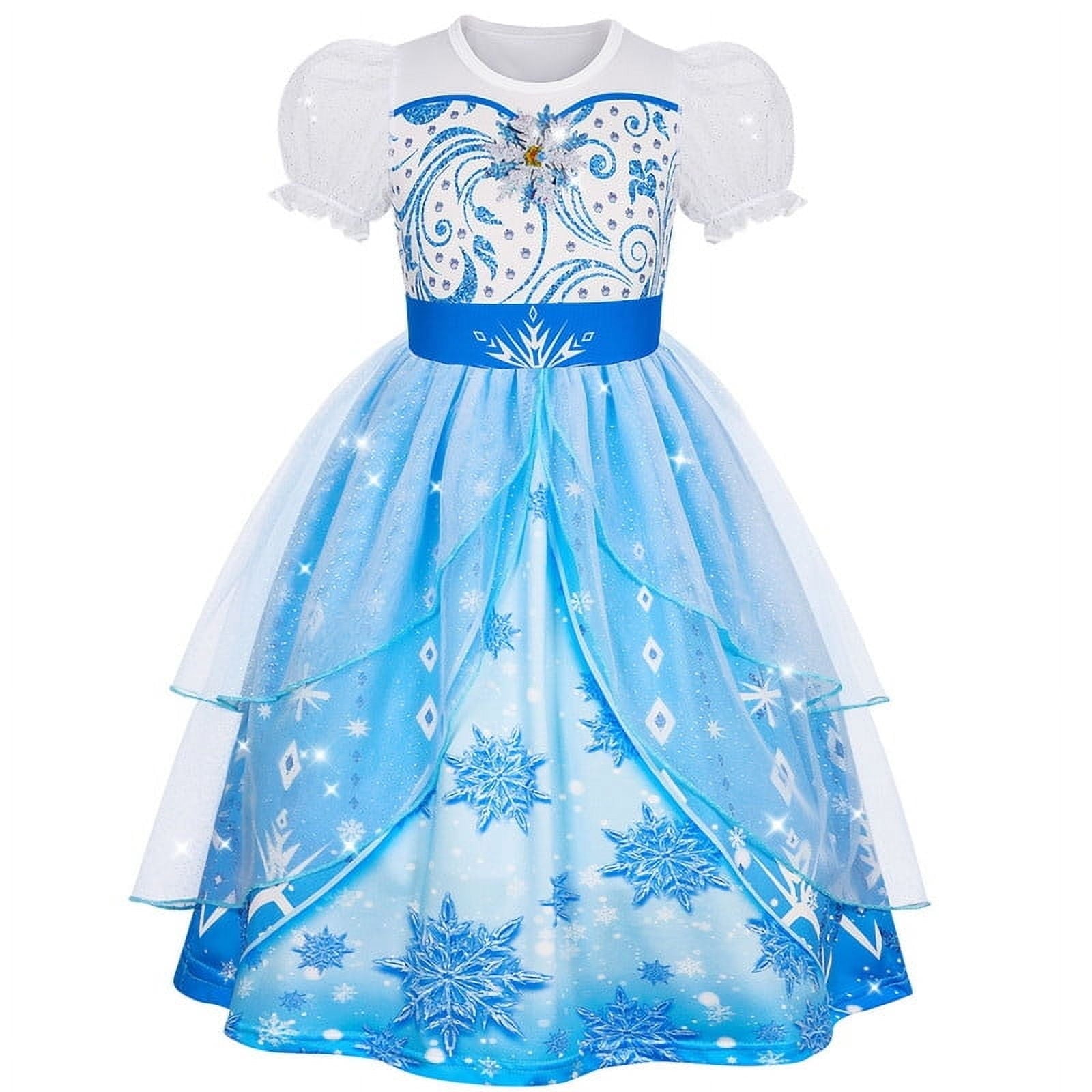 Jurebecia Girls Snow Queen Dress Princess Costume Halloween Birthday Party Dresses up for Toddler Girl Kids 4t (3-4Years)