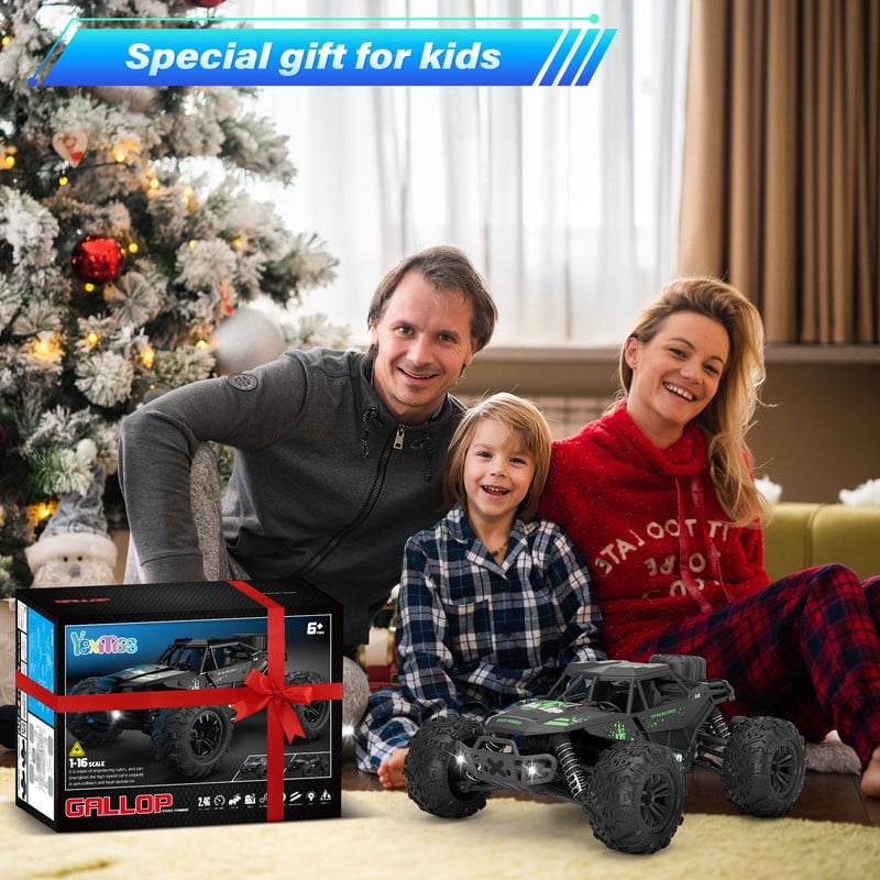 Yexmas 1:16 Scale Fast Large RC Car,40+KM/H All Terrain High Speed Remote Control Car, 4x4 RC Monster Truck with 60 Min Runtime,2 Batteries,Gifts Toys for Kids & Adults,Black