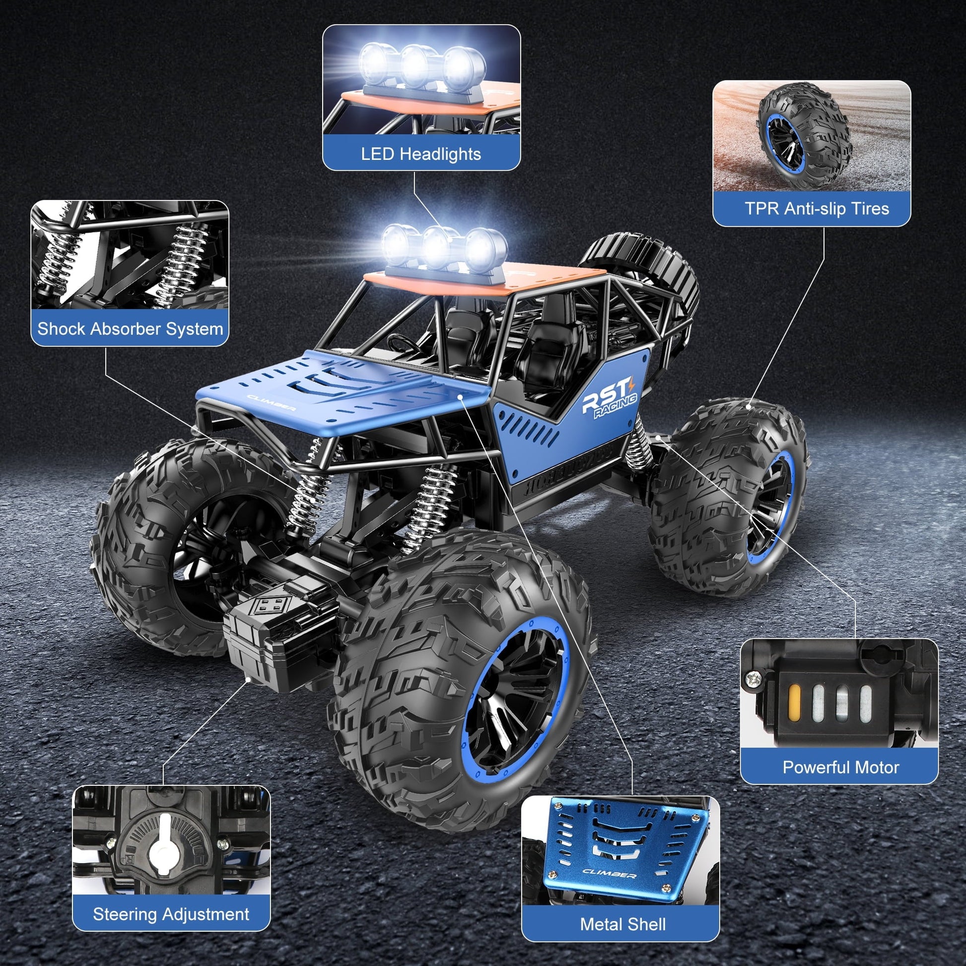 Hot Bee Blue Remote Control Cars 1:18, All Terrain Metal Shell 4X4 Off-Road Vehicle Monster Truck, High Speed 2.4 GHz RC Car, Christmas Birthday Gift Outdoor Toys for Kids 6+ & Adults