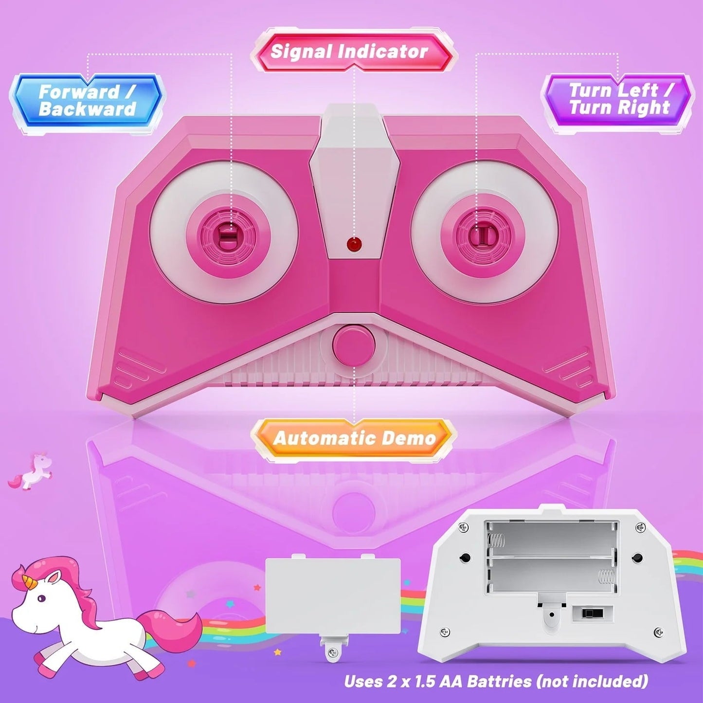 HopeRock Unicorn Toys for Girls Ages 3-6 Years, Remote Control Stunt Car with LED Lights, 2.4GHz RC Car for 3-6 Year Old Girls, Christmas Birthday Gift for Toddlers 3-6.