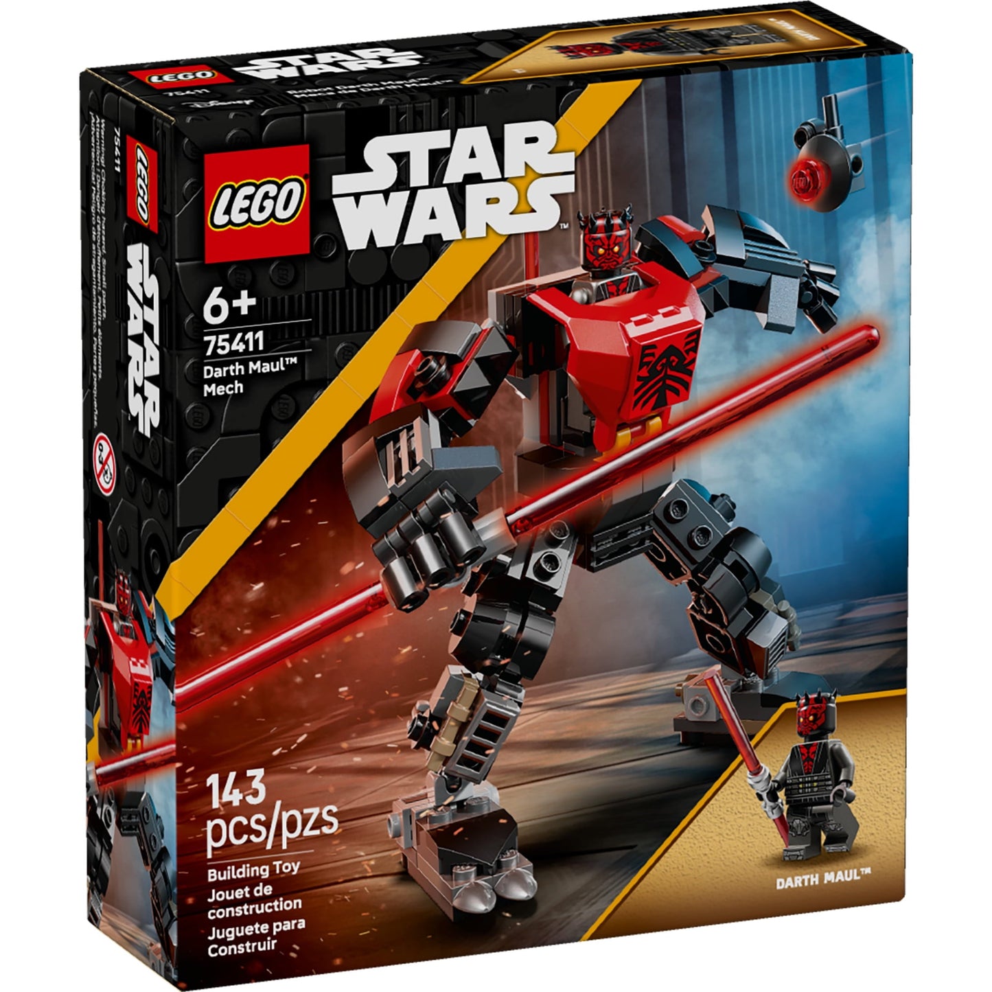 LEGO Star Wars Darth Maul Mech Kids Toy - Building Toy with Pretend Play Lightsaber - Birthday Gift Idea for Boys and Girls, Ages 6+ - Collectible Decor for Fans of The Clone Wars - 75411