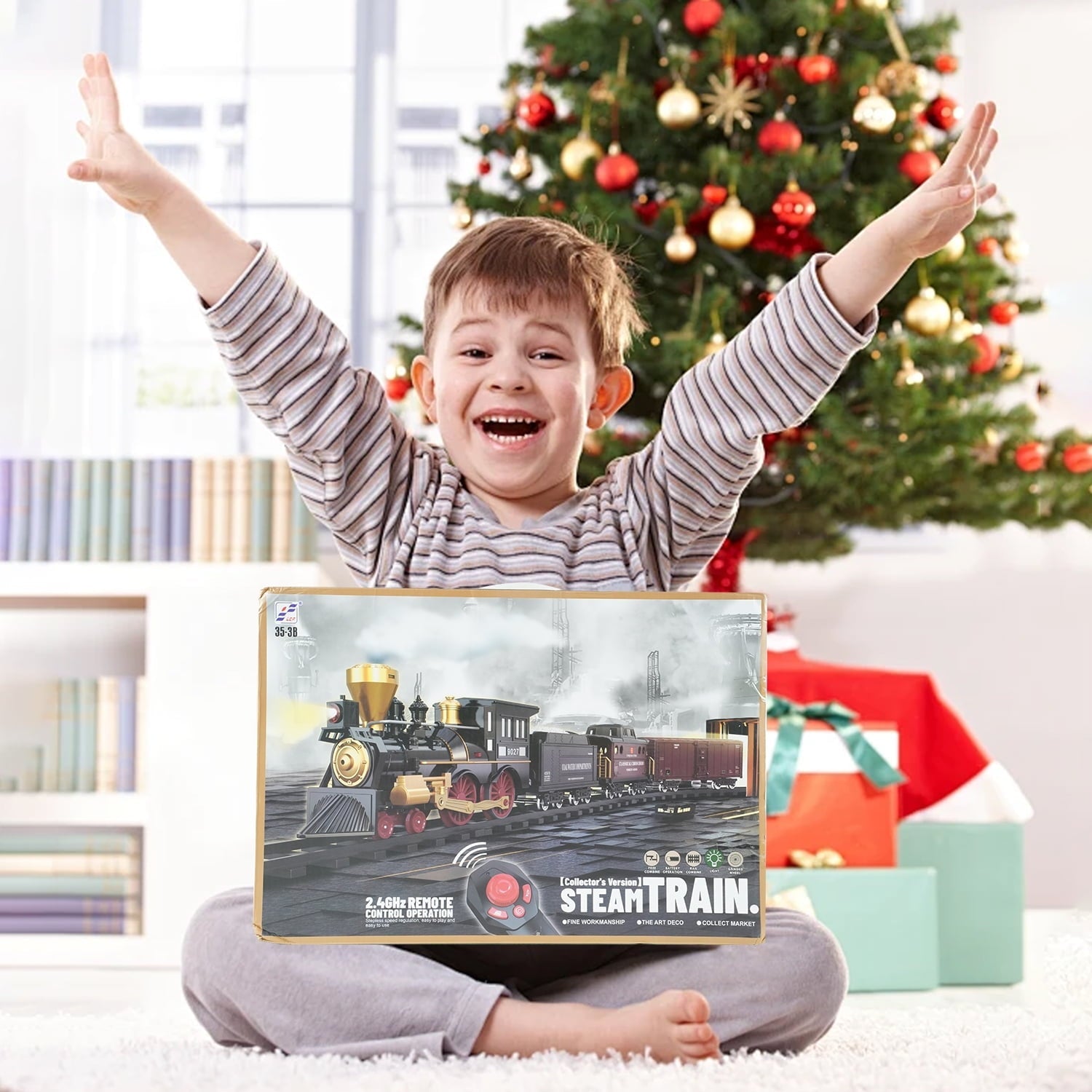 JUGAAD LIFE Train Set Electric Train Toy for Boys Girls with Adjustable Speed Remote Control, Smokes, Lights & Sound, Birthday Gifts for Kids 3-8 Years Old