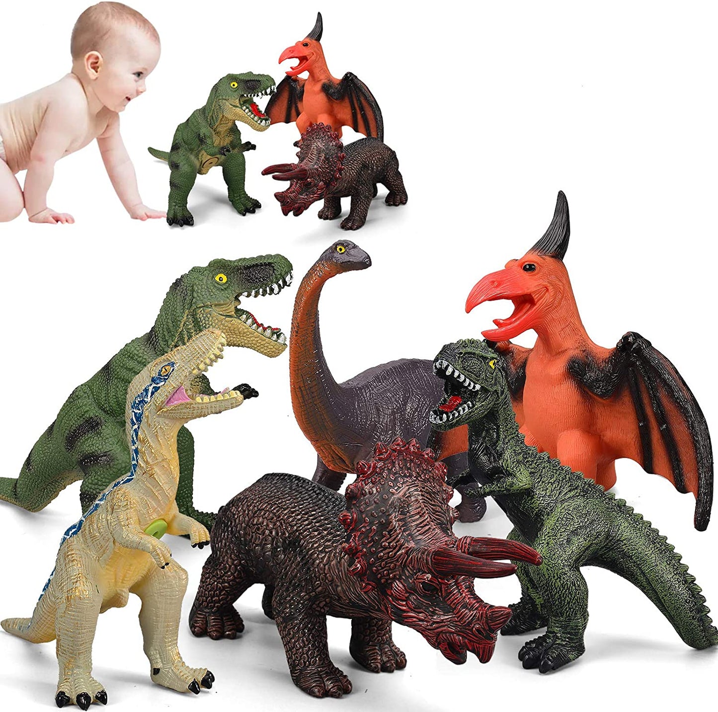 6 Piece Jumbo Dinosaur Toys for Kids 3-5 and Toddlers, Large Soft Dinosaur Set - Educational & Party Favors