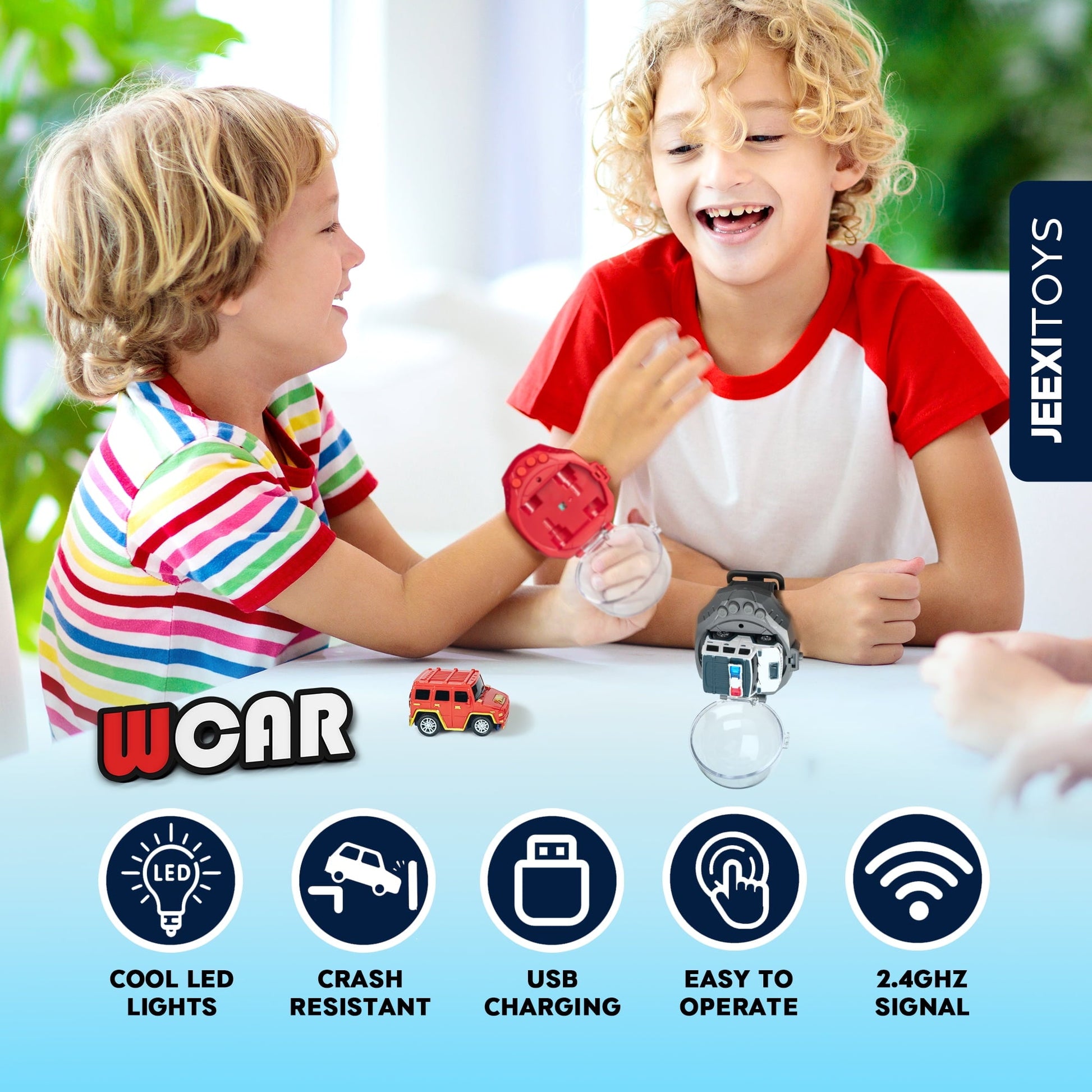 JEEXI Mini RC Car Watch Set for Kids – Wearable Remote Control Cars, LED Lights, Wrist-Mounted Controllers – Toy Cars for Boys & Girls, Fun Parent-Child Playtime - 2 Pack (Red & White)