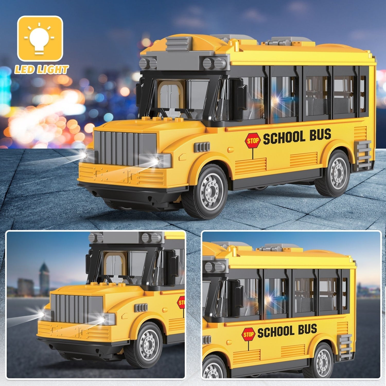 RC School Bus Toy, 1/30 Remote Control Car Vehicles, 4 Channel City Classic Bus Toy Electronic Vehicles Opening Door for Toddlers with Lights, Gifts for Kids Boys Girls Age 3-12