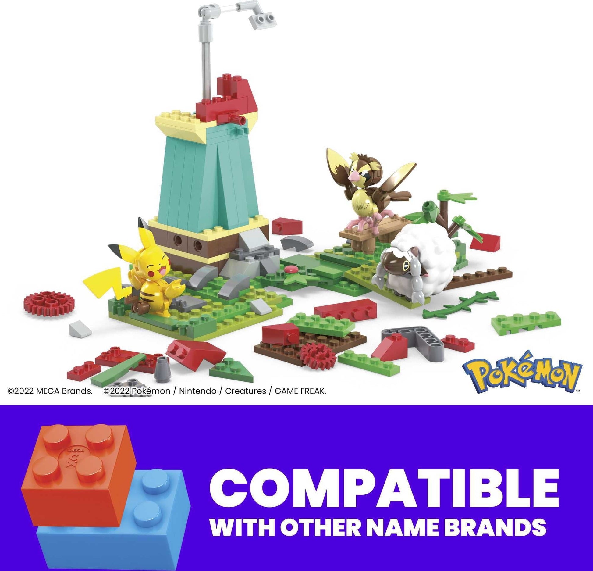 MEGA Pokemon Building Set, Countryside Windmill with 3 Poseable Action Figures (240 Pieces)