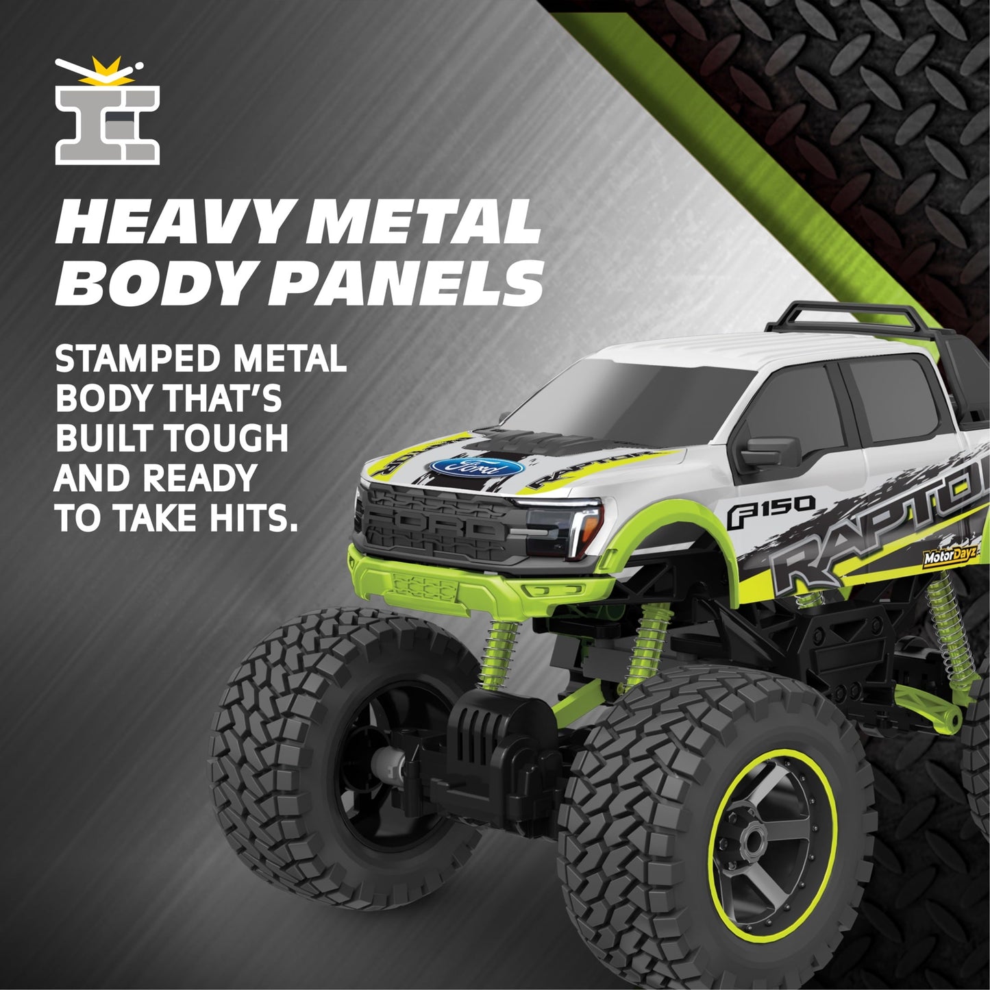 Motor Dayz (1:10) Ford F-150 Heavy Metal Remote Control 4X4 Truck, R2-10T89U-SV, Child