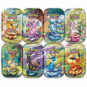 Pokemon TCG: Scarlet & Violet—Prismatic Evolutions Mini Tin Display Box | 8 Tins Included!
