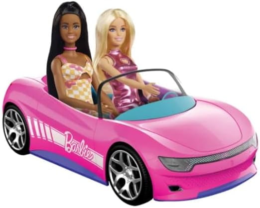 Hot Wheels Remote Control Barbie Convertible Car with 2 Dolls, Pink RC Vehicle, Kids Toy