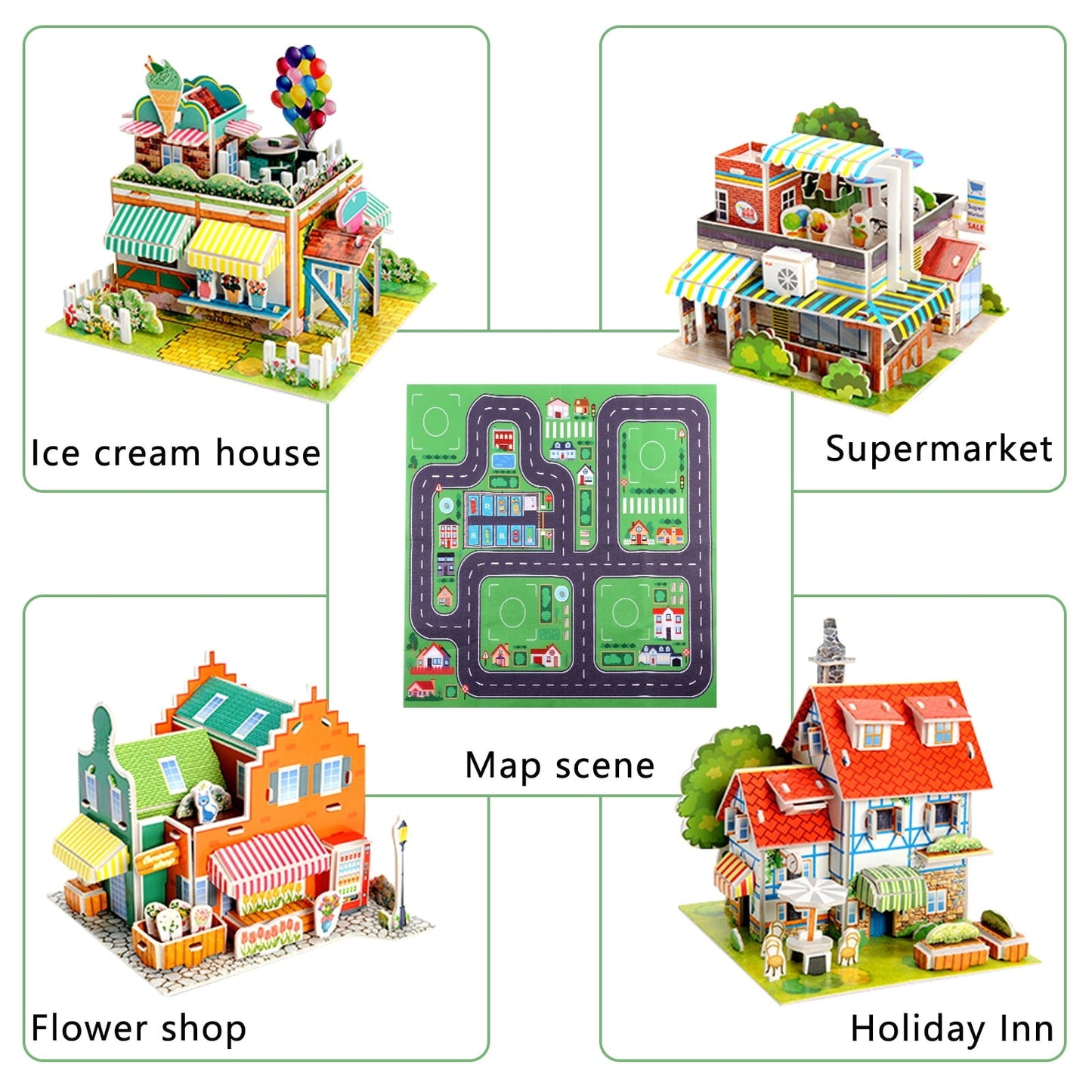 QiShi City Map Construction Building Sets with 6 Cartoon Character Toys, Preschool Educational Learning Toys for 6+ Year Old Kids Boys Girls Children
