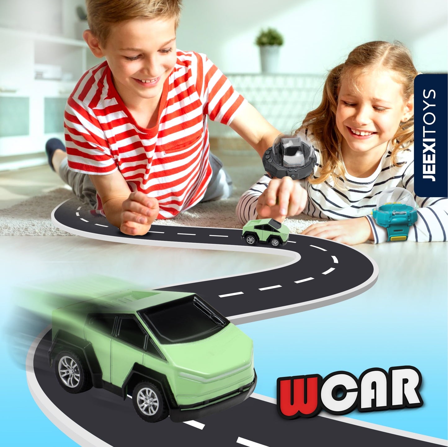 JEEXI Mini RC Car Watch Set for Kids – Wearable Remote Control Cars, LED Lights, Wrist-Mounted Controllers – Toy Cars for Boys & Girls, Fun Parent-Child Playtime - 2 Pack (Green & Gray)