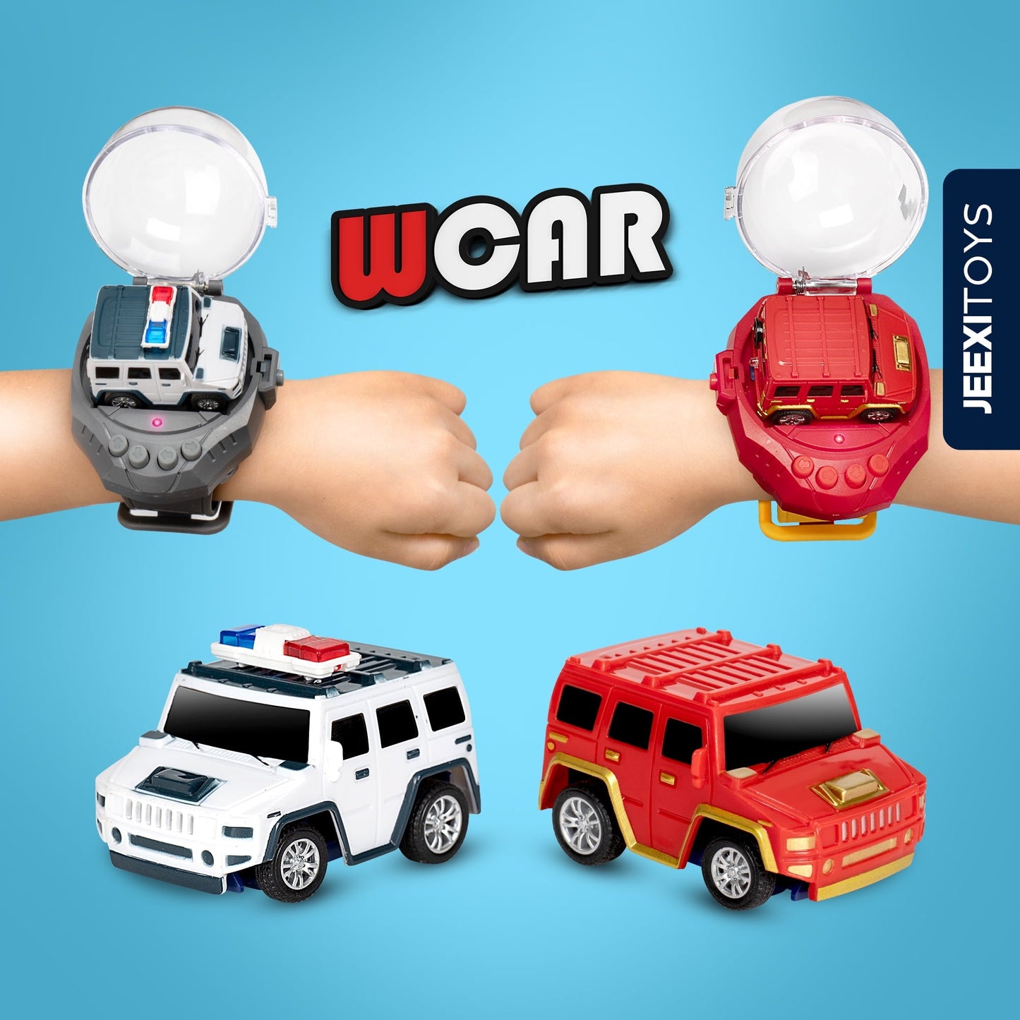 JEEXI Mini RC Car Watch Set for Kids – Wearable Remote Control Cars, LED Lights, Wrist-Mounted Controllers – Toy Cars for Boys & Girls, Fun Parent-Child Playtime - 2 Pack (Red & White)