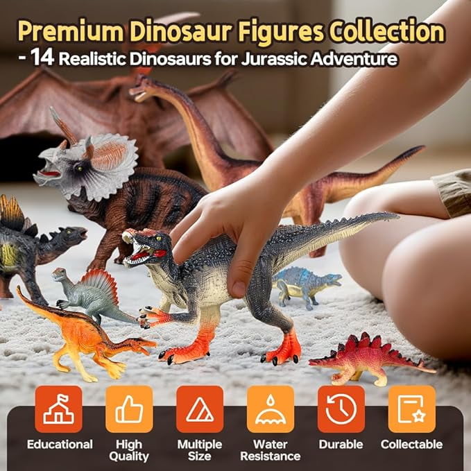 Drefirsa Realistic Dinosaur Action Figures Plastic Toy Set, 14 Pieces