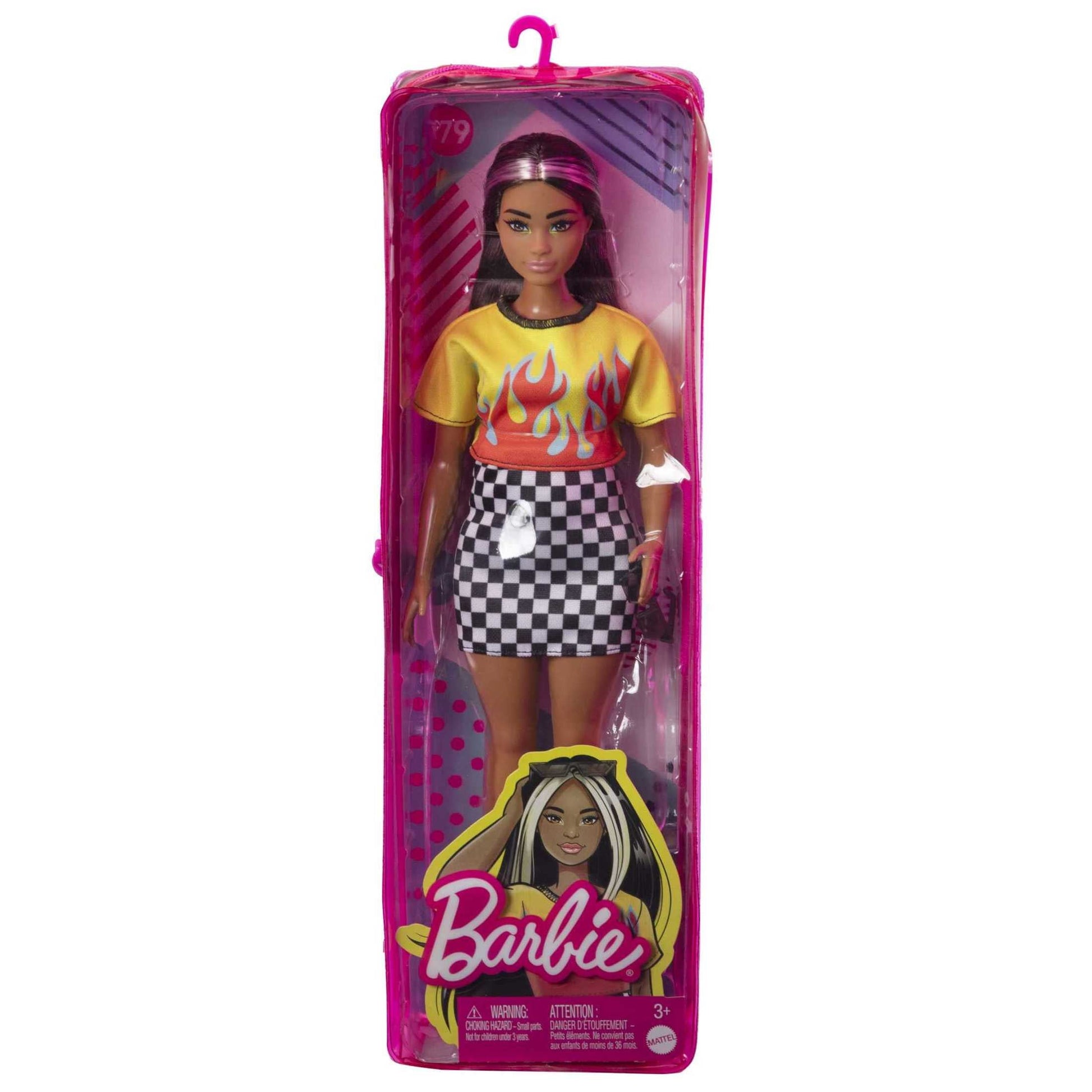 Barbie Fashionistas Doll #179, Curvy with Long Highlighted Hair in Crop Top & Checkered Skirt