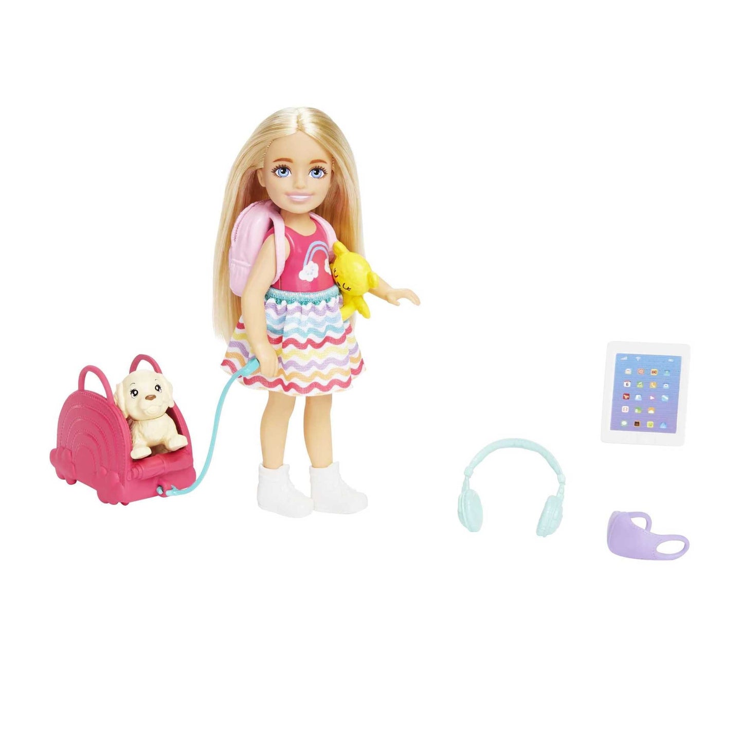 Barbie Chelsea Doll and Accessories, Small Doll Travel Set with Puppy and 6 Pieces