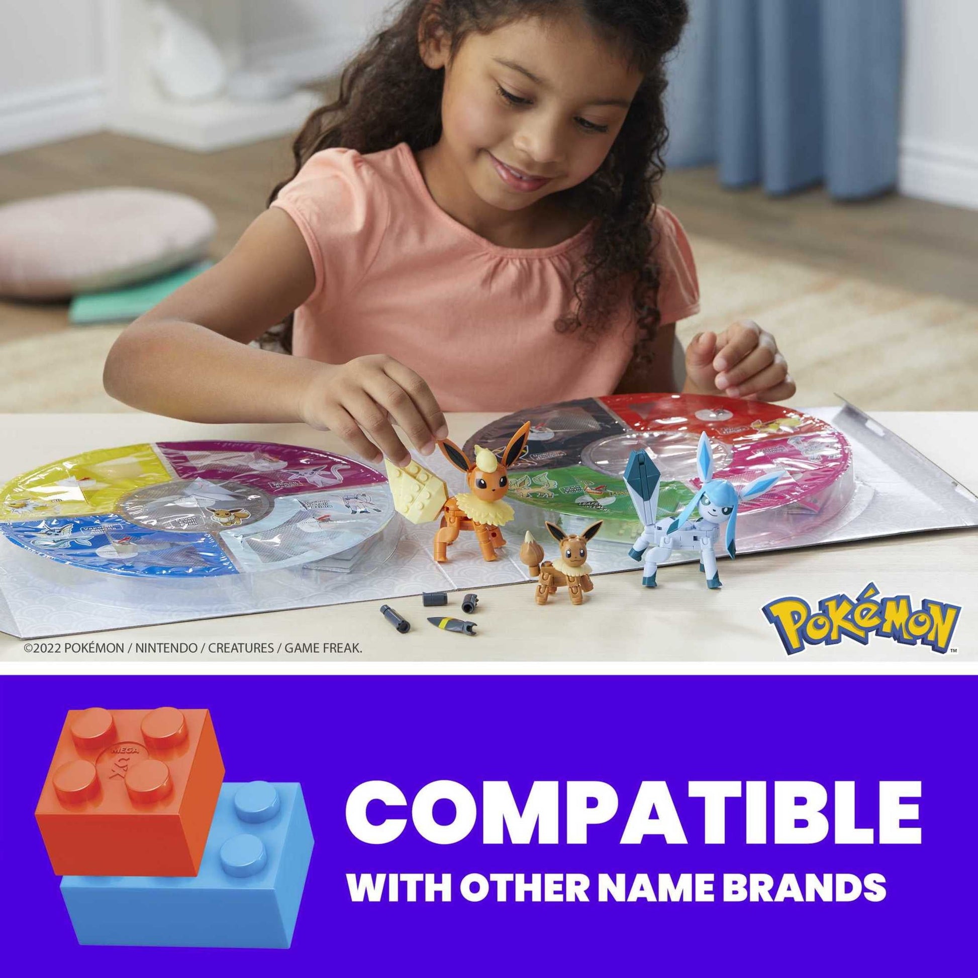 MEGA Pokemon Action Figure Building Toys for Kids, Every Eevee Evolution with 470 Pieces, 9 Poseable Characters, Gift Idea