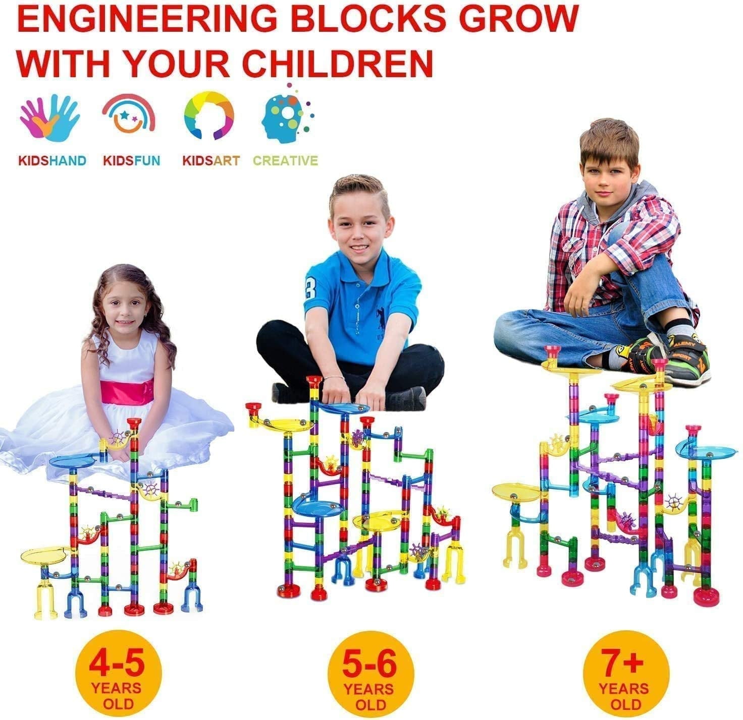Hinzonek 113PCS kid Marble Run Race Coaster Set, Marble Run Railway Toys Construction Toys Building Blocks Set Marble Run Race Coaster Maze Toys for Kids,Gift for Boys Girls