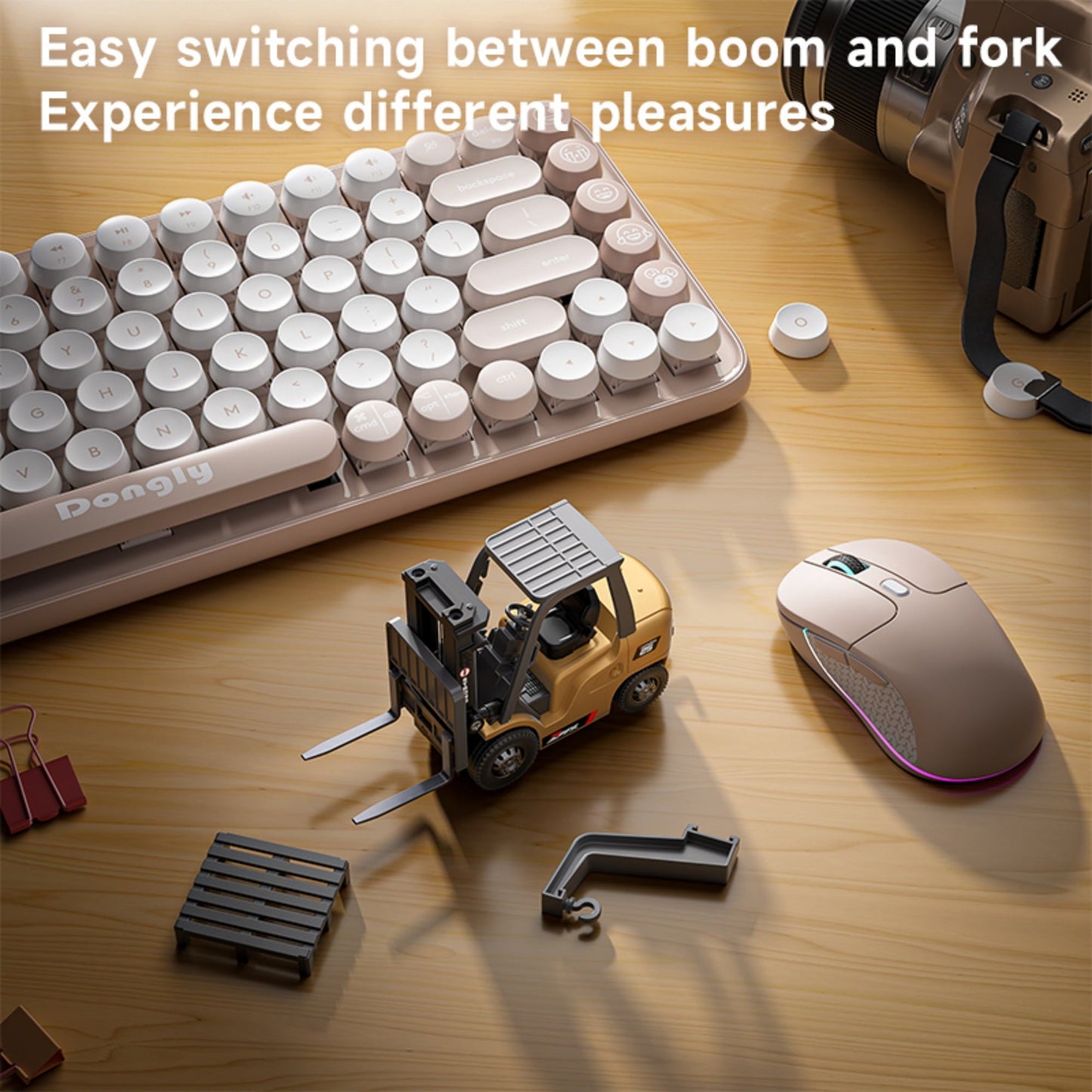 BRRRRT 1/64 RC Forklift Toy 7 Channel 2 Mode Mini Remote Control Forklift Truck with Rechargeable Battery 2 in 1 Transformable Lift Fork & Hook for Adults Kids Boys and Girls