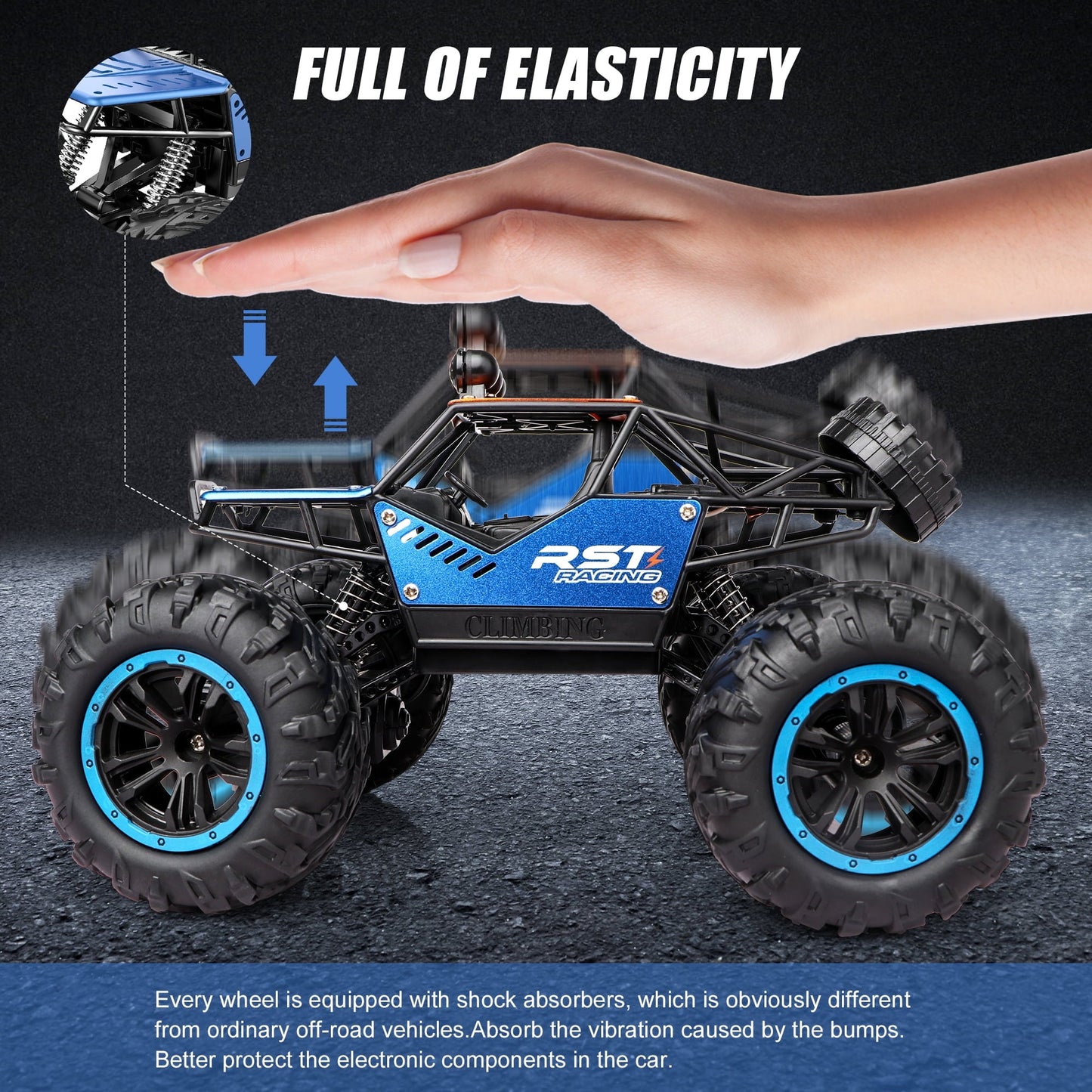 Hot Bee Blue Remote Control Cars 1:18, All Terrain Metal Shell 4X4 Off-Road Vehicle Monster Truck, High Speed 2.4 GHz RC Car, Christmas Birthday Gift Outdoor Toys for Kids 6+ & Adults
