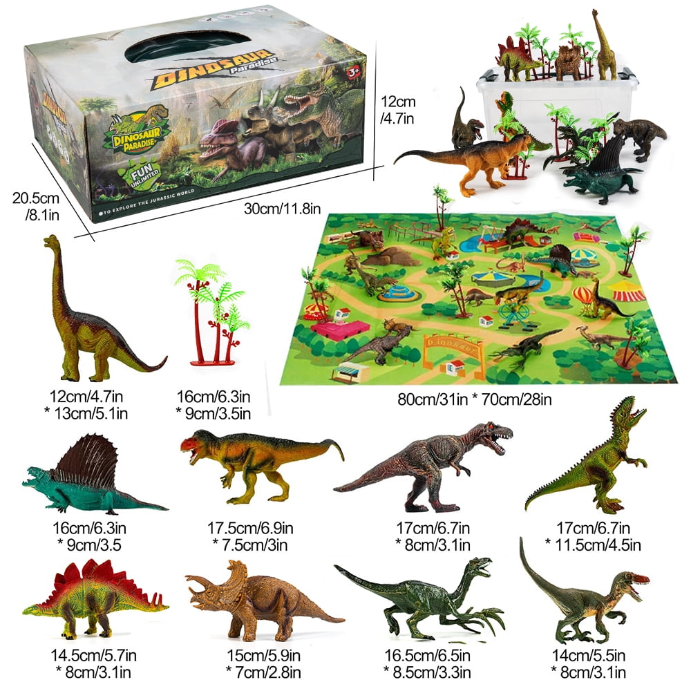 Dinosaur Toys with Play Mat & Trees for Toddlers, Realistic Jurassic Dinosaur Figures to Create a Dino World Includes 9 Kinds of Dinosaurs, Gift for Toddlers Boys & Girls (Age 3+)