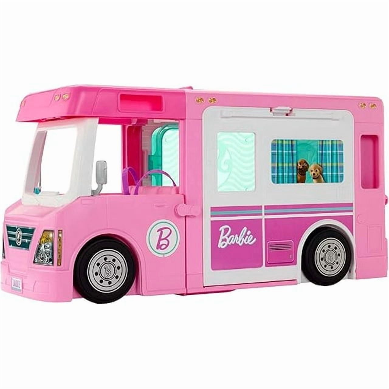 Barbie Camper Playset, 3-in-1 DreamCamper with Pool & 50 Accessories, Transforms into Doll-Sized Truck, Boat & House (Exclusive)