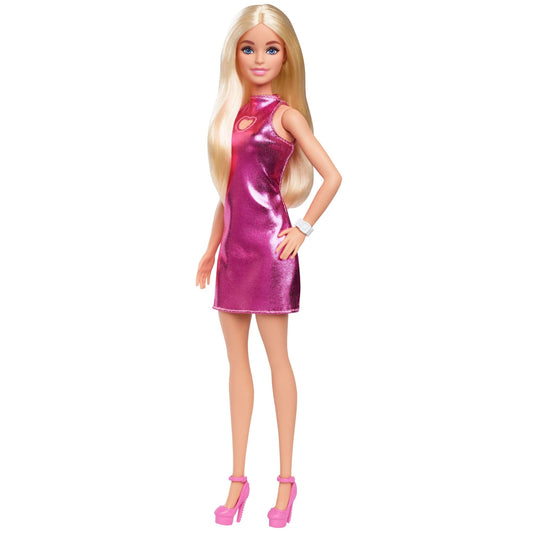 Barbie Fashionistas Doll #230 in Metallic Pink Minidress with Heart Cut-Out, Blond Hair