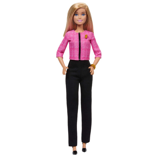 Barbie Future Leader Doll, Blonde, Wearing Outfit with 2 Golden Bracelets & Pin, Includes Sticker
