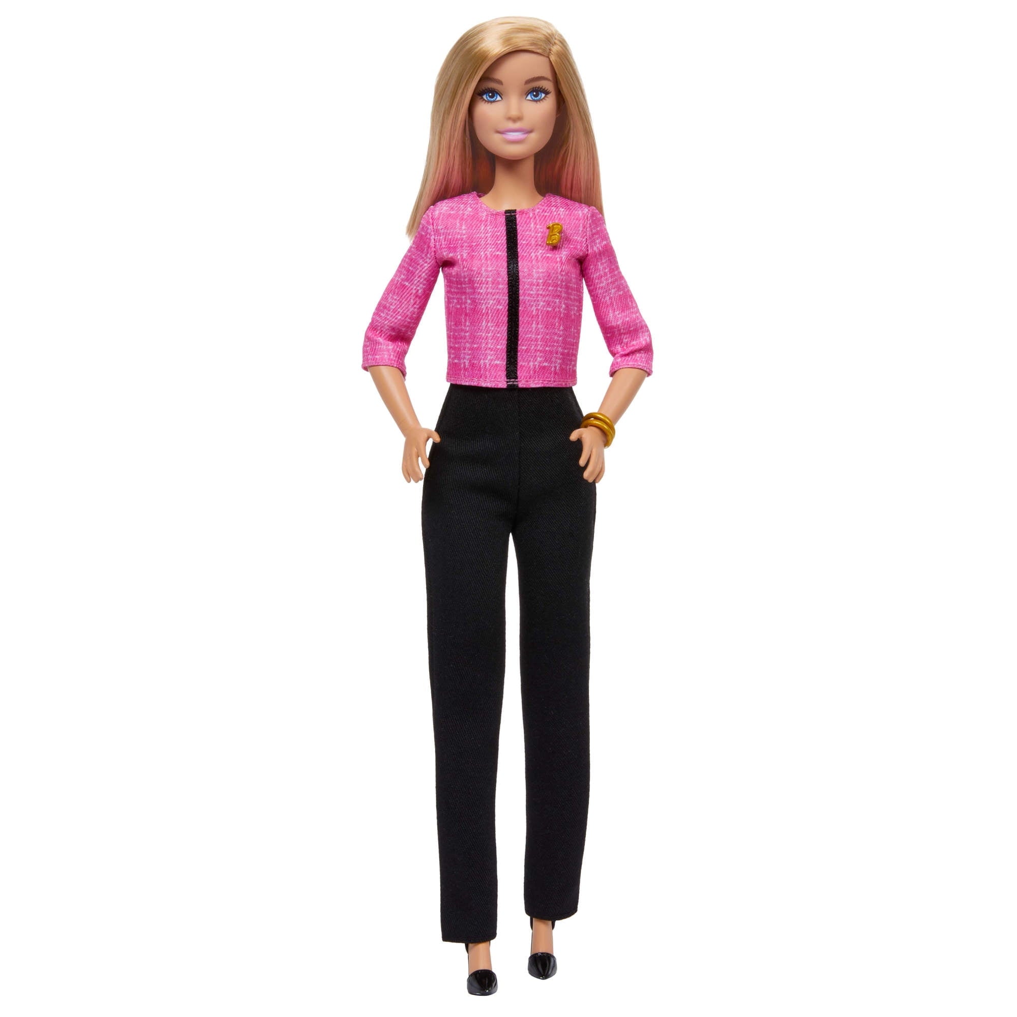 Barbie Future Leader Doll, Blonde, Wearing Outfit with 2 Golden Bracelets & Pin, Includes Sticker