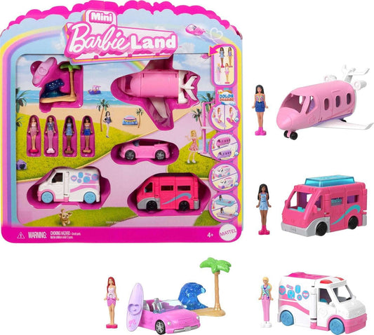Color Change Barbie DreamCamper, Dream Plane, Care Clinic \u0026 Beach Bug Convertible Mini Playset