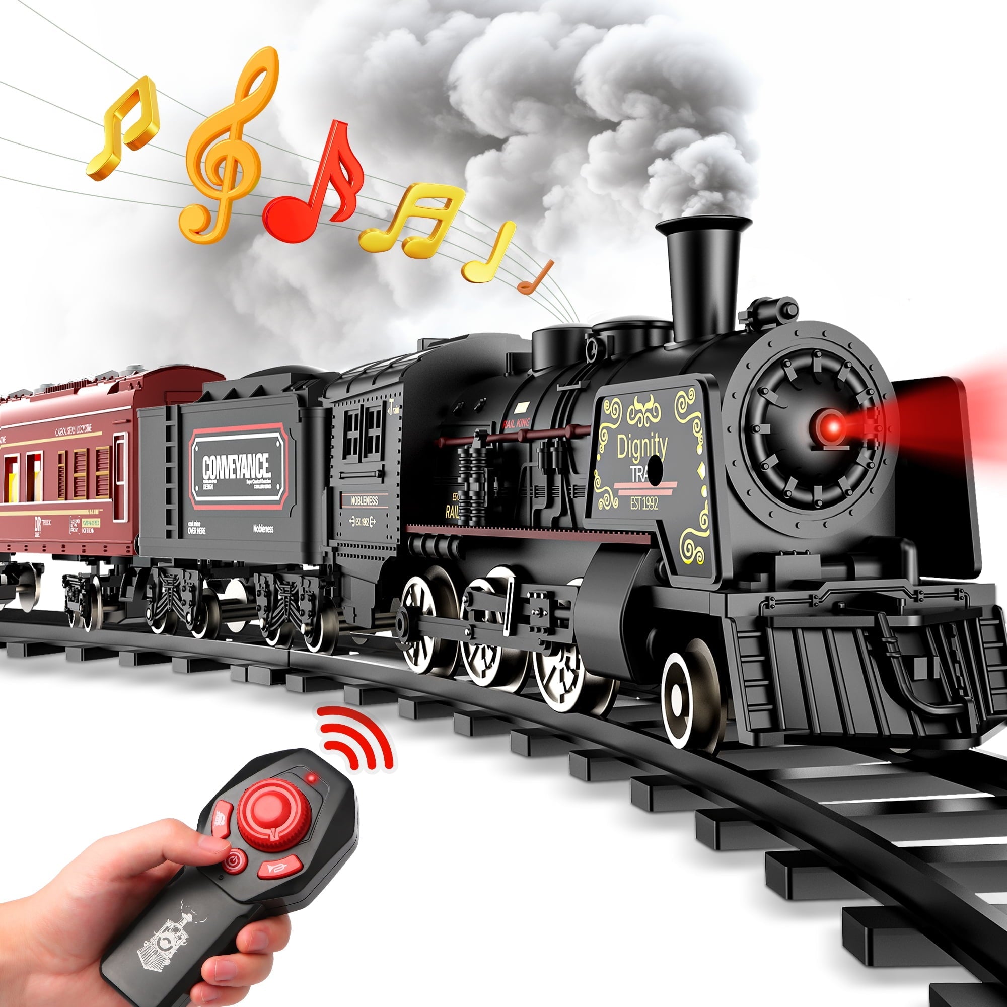Flooyes Electric Train Sets With light-up carriages, Train Toys With figure-eight track, Birthday Gifts For Boys Girls Red