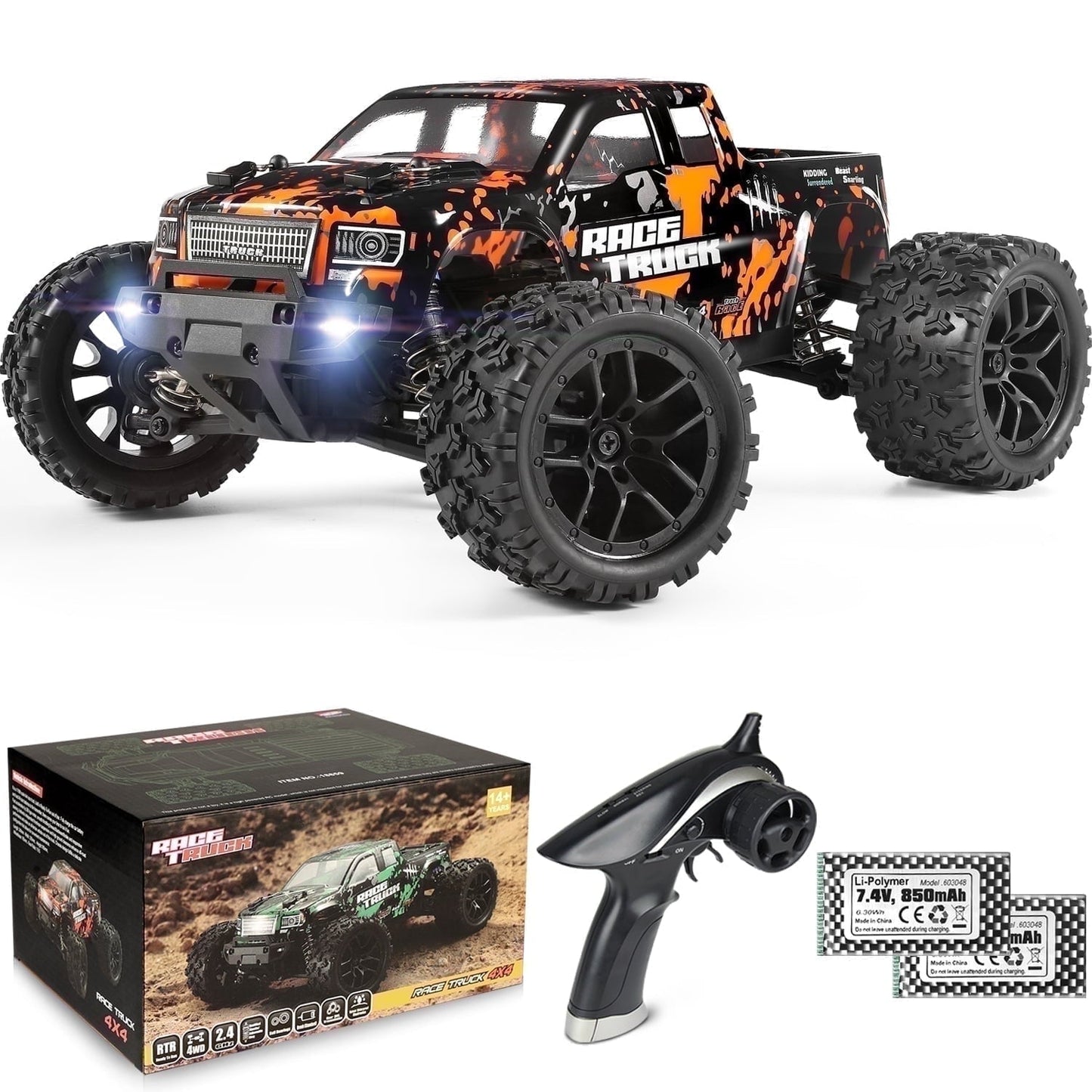 HAIBOXING 1:18 Remote Control Truck 18859 - Fast RC Car for Adults and Kids, 4x4 Waterproof Off-Road Monster Truck for Boys - Includes 2 Batteries