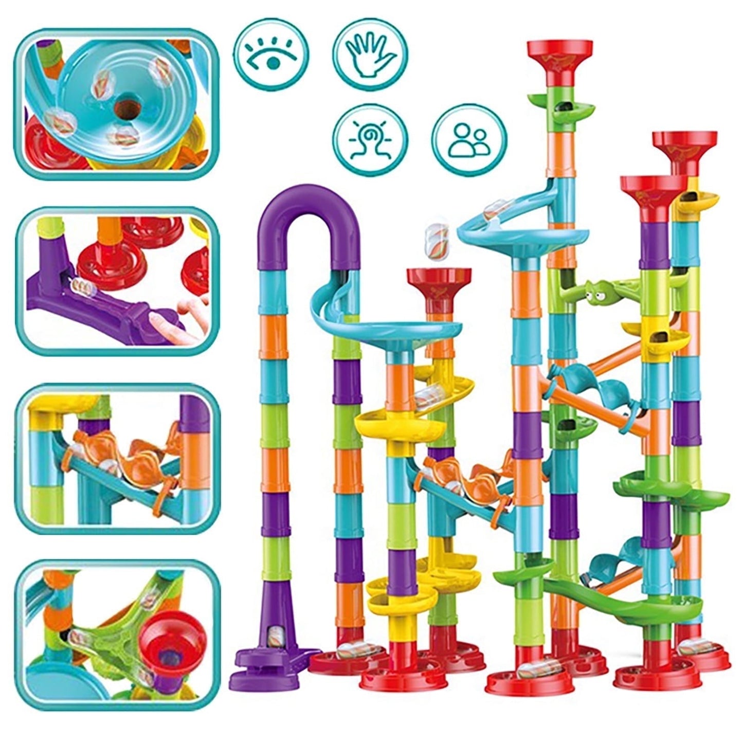 Hinzonek 113PCS kid Marble Run Race Coaster Set, Marble Run Railway Toys Construction Toys Building Blocks Set Marble Run Race Coaster Maze Toys for Kids,Gift for Boys Girls