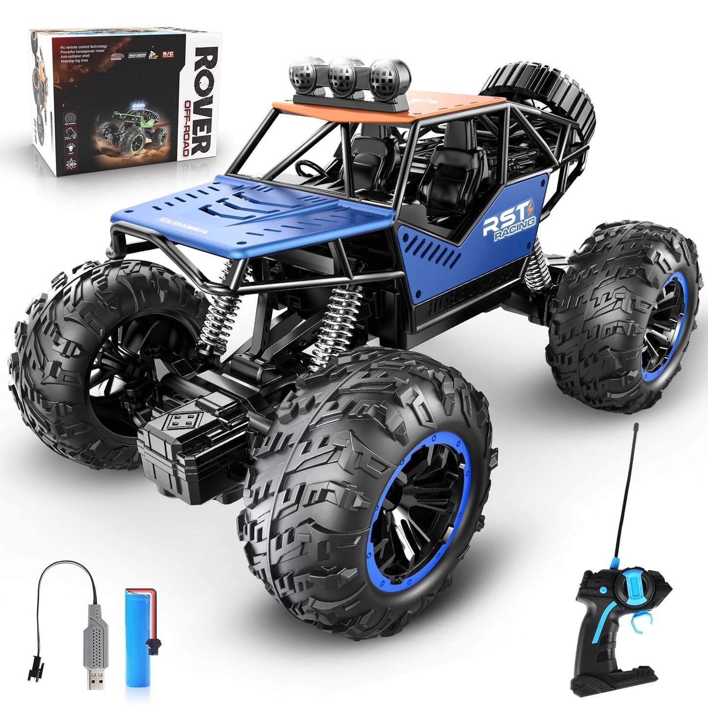 Hot Bee Blue Remote Control Cars 1:18, All Terrain Metal Shell 4X4 Off-Road Vehicle Monster Truck, High Speed 2.4 GHz RC Car, Christmas Birthday Gift Outdoor Toys for Kids 6+ & Adults