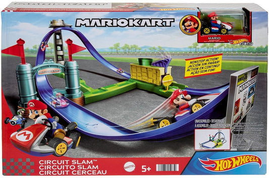 Hot Wheels Mario Kart Circuit Slam Vehicle Playsets with Mattle Blue Car Toy