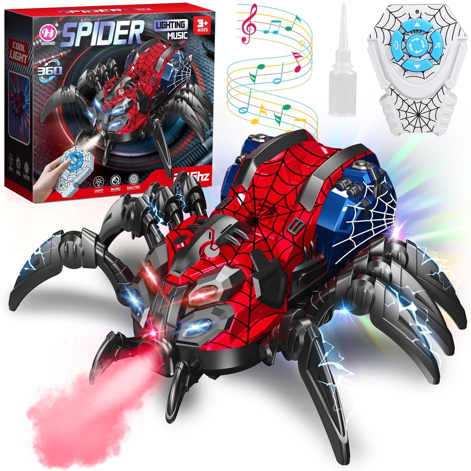 Huge Wave Remote Control Car for Boys, 2.4GHz RC Spider Toys with Spray and Lights, Realistic Moving Legs, Christmas Birthday Gift for Kids Ages 4-12