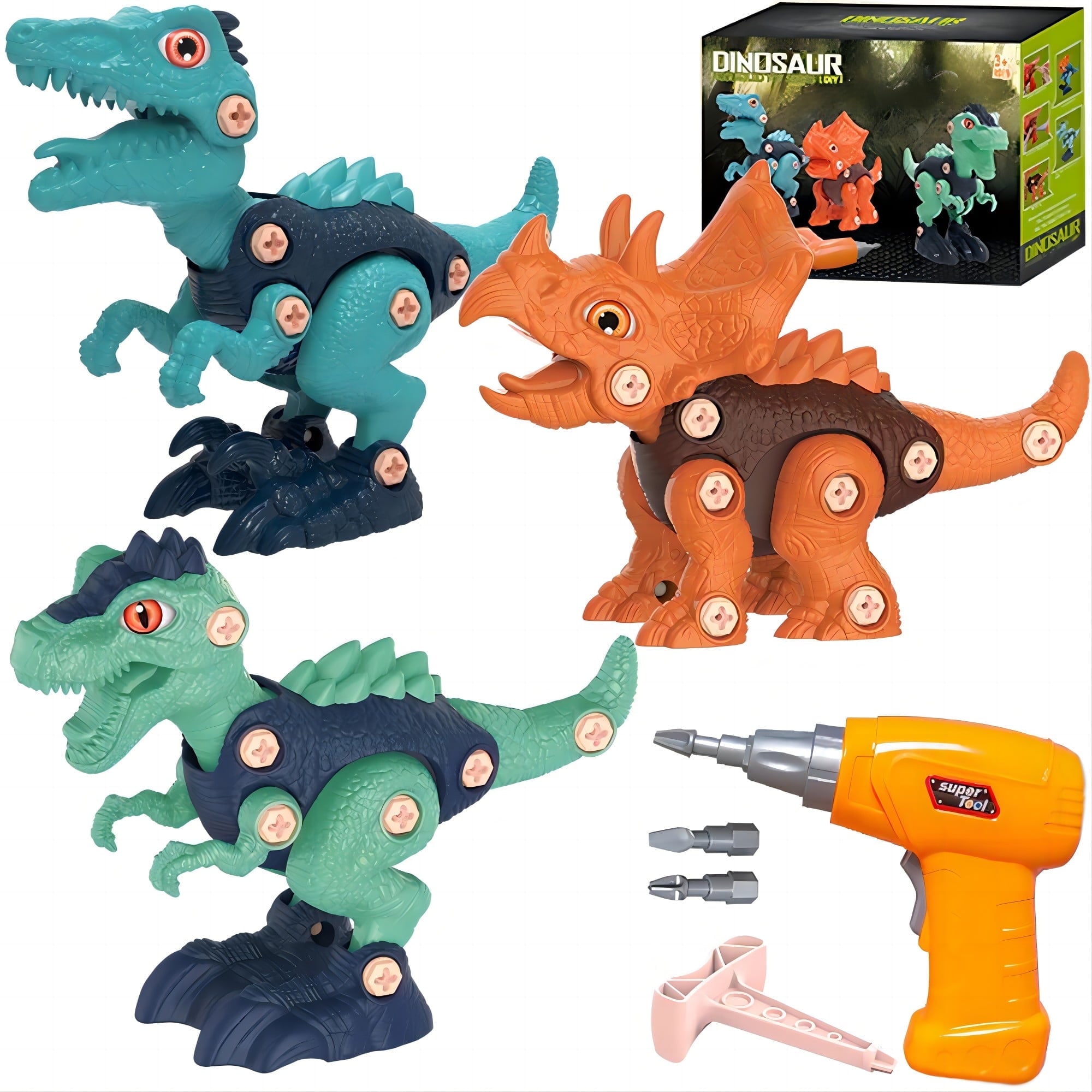 JBeeCtrl Dinosaur Toys for 3 4 5 6 7 Years Old Boys Take Apart Dinosaur Toys with Electric Drill for Kids 3-5 5-7 Construction Building Toy Party Christmas Birthday Gifts for Toddlers Boys Girls