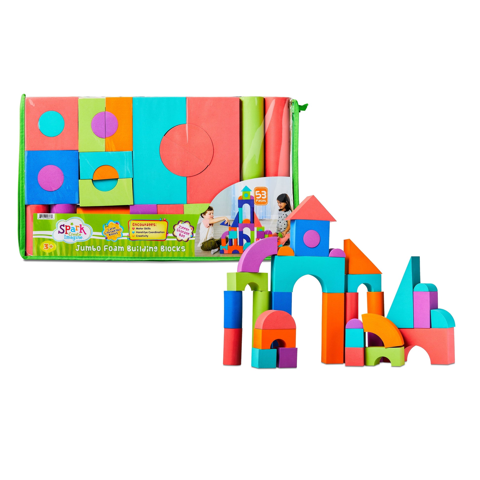 Spark.Create.Imagine Jumbo Foam Building Blocks, 53 Pieces for Ages 3+
