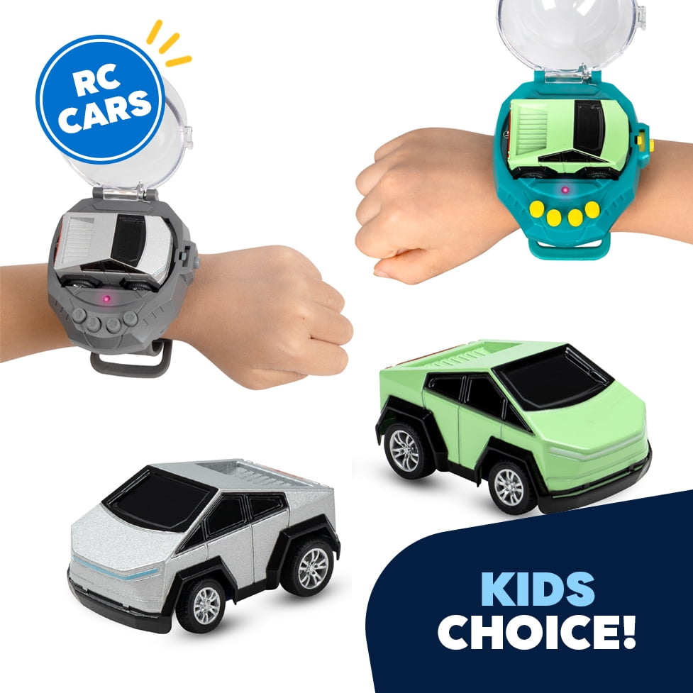 JEEXI Mini RC Car Watch Set for Kids – Wearable Remote Control Cars, LED Lights, Wrist-Mounted Controllers – Toy Cars for Boys & Girls, Fun Parent-Child Playtime - 2 Pack (Green & Gray)