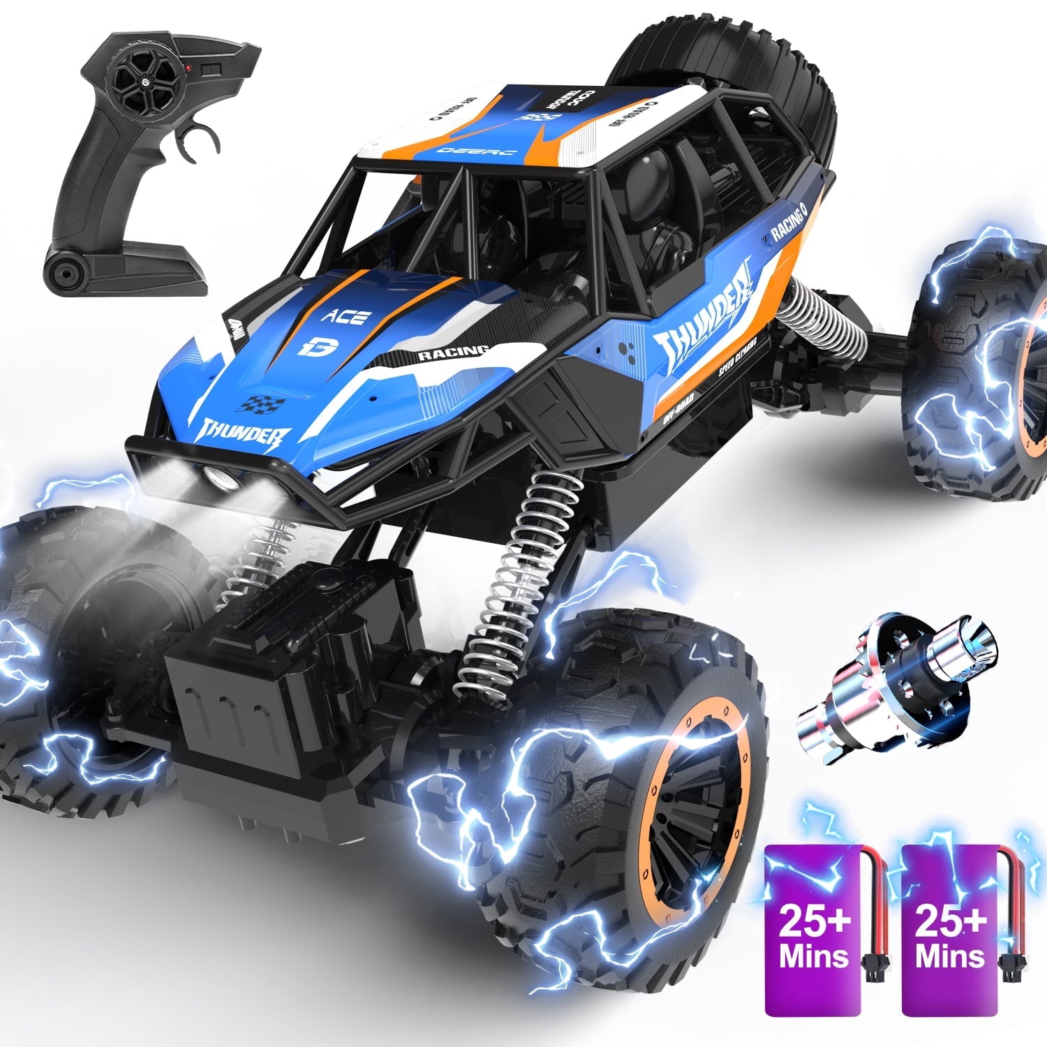 JoyStone 1:12 RC Cars 4WD Off-Road 2.4Ghz RC Monster Truck with Metal Shell and Light, Remote Control Car Crawler for Adult and Kid, 2 Batteries, Dark Blue
