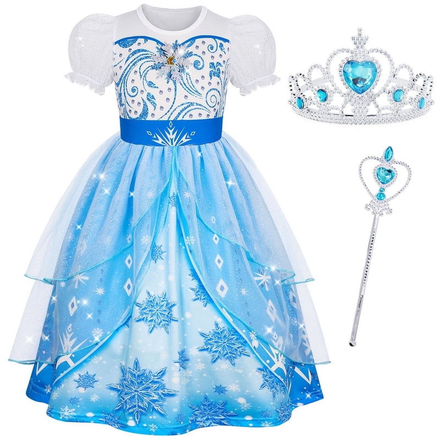 Jurebecia Girls Snow Queen Dress Princess Costume Halloween Birthday Party Dresses up for Toddler Girl Kids 4t (3-4Years)