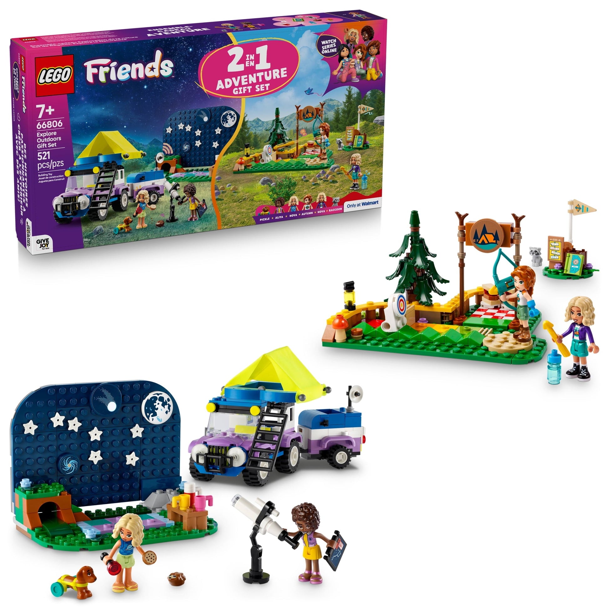 LEGO Friends Explore Outdoors Gift Set - Features 2 sets in 1 box: LEGO Friends Adventure Camp Archery Range and LEGO Friends Stargazing Camping Vehicle - 66806